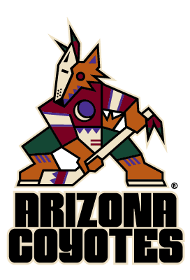 Arizona Coyotes NHL team logo with geometric coyote mascot and bold team name branding.